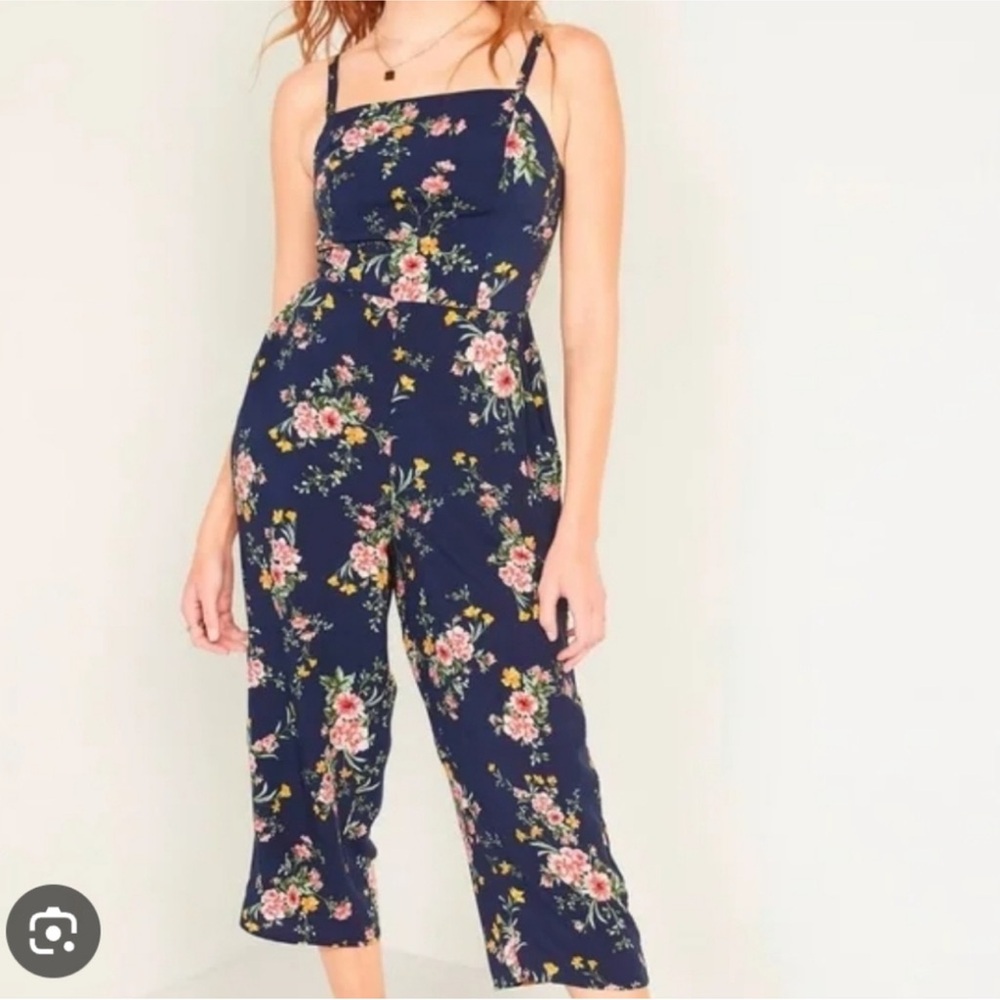 Old Navy Spaghetti Strap Navy Floral Jumpsuit